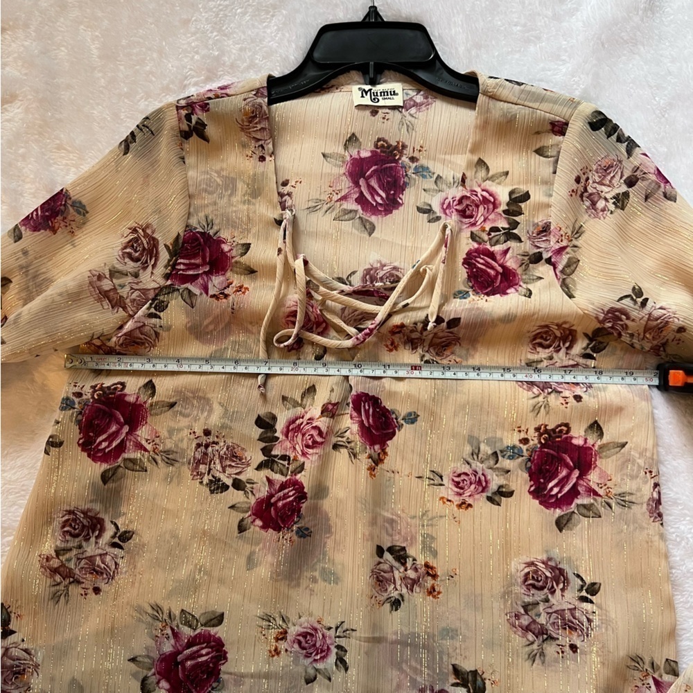 Show Me Your Mumu Floral Lace Up Blouse Top Bell Sleeve Small S - Picture 5 of 7
